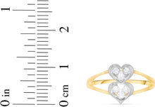 Load image into Gallery viewer, 10k Yellow Gold 11mm CZ Double Heart Stack Double Shank Two-Tone Ring, Sizes 4 - 10
