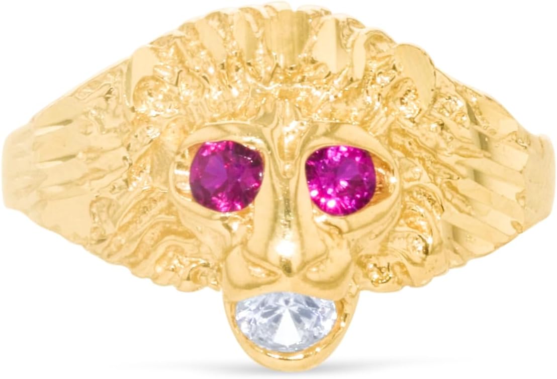 10k Yellow Gold 13.1mm Lion Ruby Eyes CZ Ring, Sizes 4-11