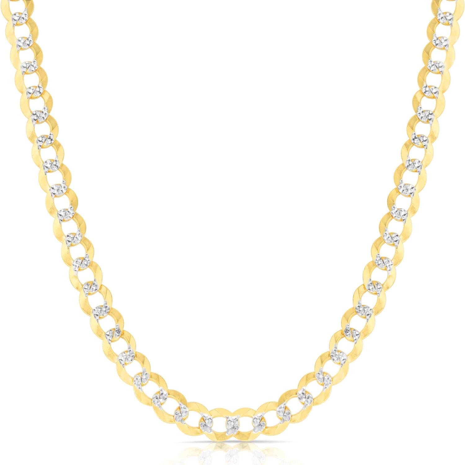 14k Yellow Gold and White Gold 12.2mm Solid Two-Tone Pave Curb Cuban Chain Necklace