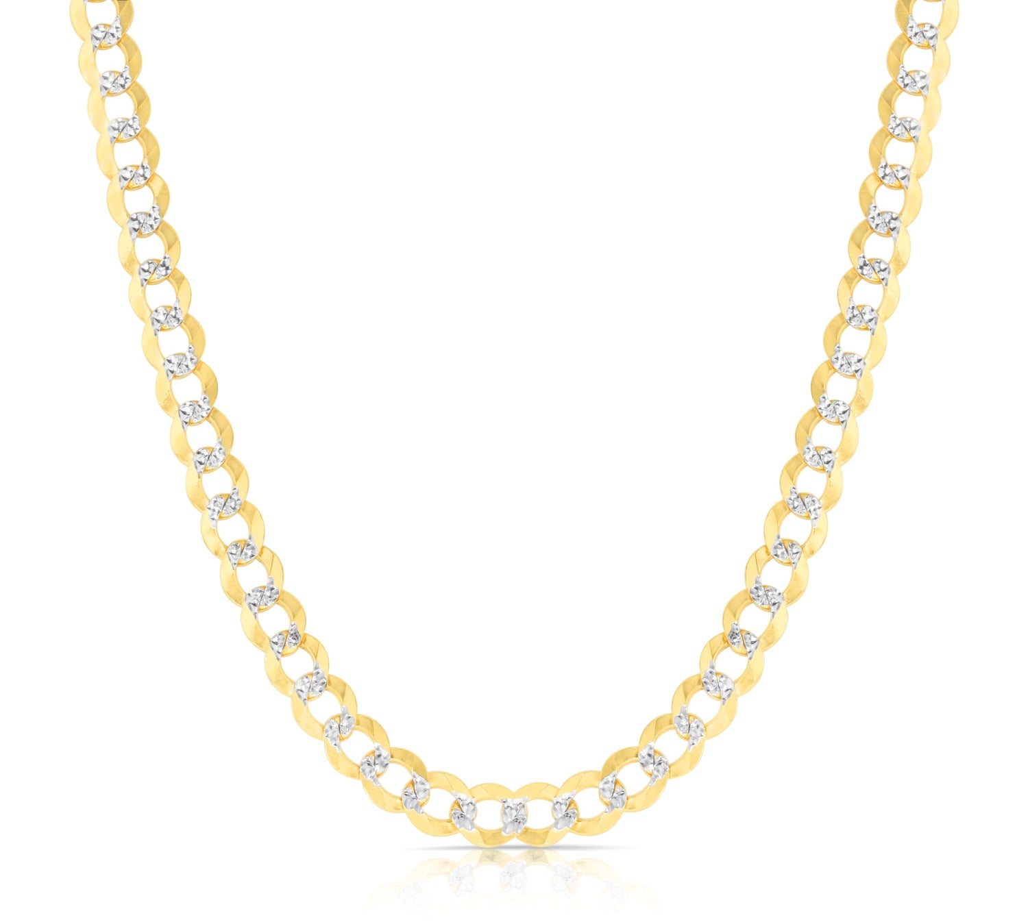 10k Yellow Gold and White Gold 8.5mm Solid Two-Tone Curb Cuban Chain Necklace