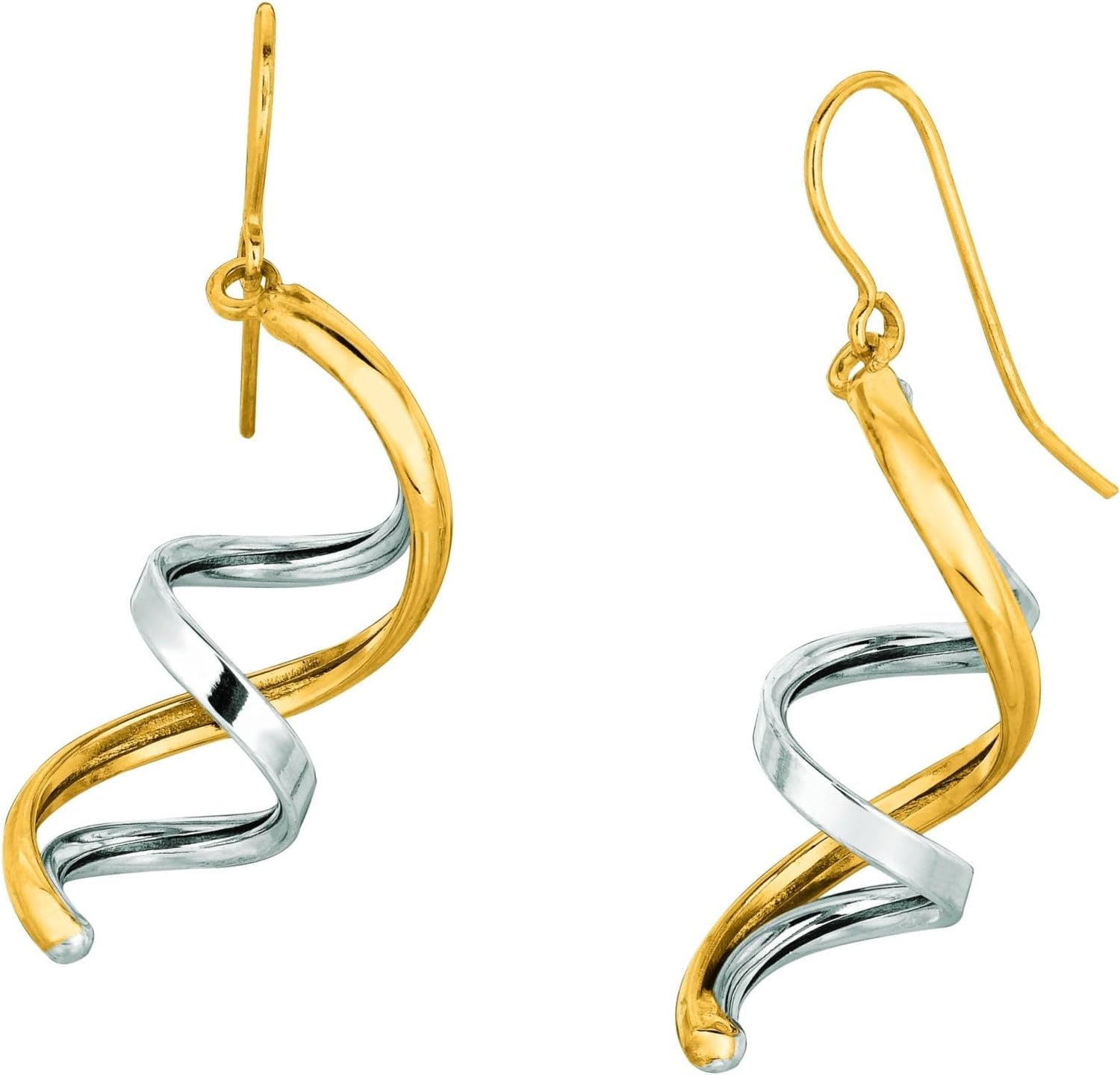 14k Two-Tone Gold 25mm Swirl Drop Earrings