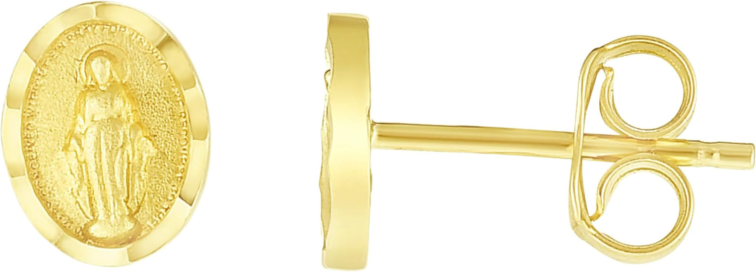 14k Yellow Gold 7.5mm Virgin Mary Stud Earrings