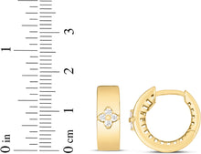 Load image into Gallery viewer, 14k Yellow Gold 16.5mm High Polished Hoop Flower Design 0.20ct White Diamond Earrings
