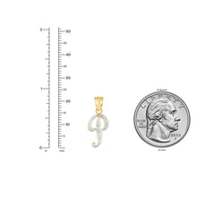 Load image into Gallery viewer, 10k Yellow Gold and White Gold Two-Tone 21.5mm Cursive Personalized Alphabet A-Z Initial Pendant with Optional 1.1mm Solid Cable Chain, 18 Inch
