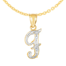 Load image into Gallery viewer, 10k Yellow Gold and White Gold Two-Tone 21.5mm Cursive Personalized Alphabet A-Z Initial Pendant with Optional 1.1mm Solid Cable Chain, 18 Inch
