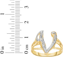 Load image into Gallery viewer, 10k Two-Tone Yellow Gold and White Gold 15mm Personalized A-Z Initial Cursive Letter Ring, Sizes 3 - 10
