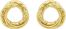 Load image into Gallery viewer, 14k Yellow Gold 11mm Interlocking Textured Trinity Stud Earrings
