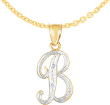 Load image into Gallery viewer, 10k Yellow Gold and White Gold Two-Tone 21.5mm Cursive Personalized Alphabet A-Z Initial Pendant with Optional 1.1mm Solid Cable Chain, 18 Inch
