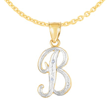 Load image into Gallery viewer, 10k Yellow Gold and White Gold Two-Tone 21.5mm Cursive Personalized Alphabet A-Z Initial Pendant with Optional 1.1mm Solid Cable Chain, 18 Inch
