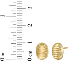 Load image into Gallery viewer, Italian 14k Yellow Gold 10mm Puffy Ridged Oval Button Stud Earrings
