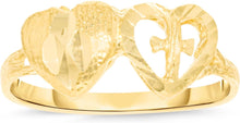 Load image into Gallery viewer, 10k Yellow Gold 7.5mm Double Hearts Cross Filigree Ring
