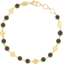 Load image into Gallery viewer, 14k Yellow Gold 5mm Natural Onyx, Malachite or Turquoise Gemstone Round Mirror Link Bracelet, Adjustable 6.5" - 7.25 Inch
