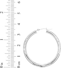 Load image into Gallery viewer, 14k White Gold 3mm x 15mm, 25mm or 35mm Diamond Cut &amp; Polished Hoop Earrings
