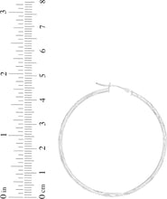 Load image into Gallery viewer, 14k White Gold 2mm x 25mm, 30mm or 45mm Diamond Cut Hoop Earrings
