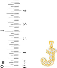 Load image into Gallery viewer, 10k Yellow Gold 0.5&quot; Pave CZ Personalized Bubble Alphabet Letter A - Z Initial Charm Pendant with optional Chain Necklace
