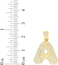 Load image into Gallery viewer, 10k Yellow Gold 0.7&quot; Pave CZ Personalized Bubble Alphabet Letter A - Z Initial Charm Pendant with optional Chain Necklace
