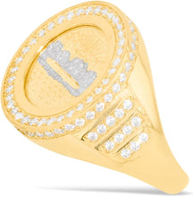 Load image into Gallery viewer, 10k Yellow Gold 20mm Round CZ Two-Tone Last Supper Signet Ring, Sizes 5 - 14
