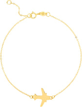 Load image into Gallery viewer, 14k Yellow Gold 11.8mm Airplane Charm Link Bracelet, Adjustable 6.25" - 7 Inch
