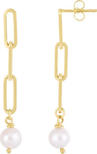 Load image into Gallery viewer, 14k Yellow Gold 36mm Freshwater 8.5mm - 9mm Pearl Drop Paperclip Link Earrings
