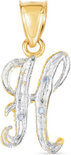 Load image into Gallery viewer, 10k Yellow Gold and White Gold Two-Tone 21.5mm Cursive Personalized Alphabet A-Z Initial Pendant with Optional 1.1mm Solid Cable Chain, 18 Inch
