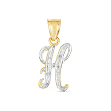Load image into Gallery viewer, 10k Yellow Gold and White Gold Two-Tone 21.5mm Cursive Personalized Alphabet A-Z Initial Pendant with Optional 1.1mm Solid Cable Chain, 18 Inch
