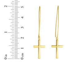 Load image into Gallery viewer, 14k Yellow Gold 51mm Polished Small Cross Thread Through Drop Earrings
