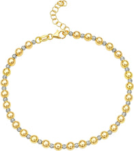 Load image into Gallery viewer, 14k Two-Tone Gold 3mm Alternating Smooth &amp; Faceted Bead Link Bracelet, Adjustable 7" - 8 Inch
