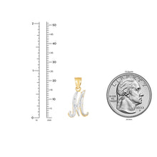 Load image into Gallery viewer, 10k Yellow Gold and White Gold Two-Tone 21.5mm Cursive Personalized Alphabet A-Z Initial Pendant with Optional 1.1mm Solid Cable Chain, 18 Inch
