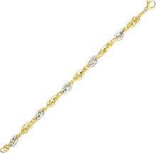 Load image into Gallery viewer, 14k Two-Tone Gold 6mm Polished &amp; Diamond Cut Interlocking Oval Link Bracelet, 7.5 Inch
