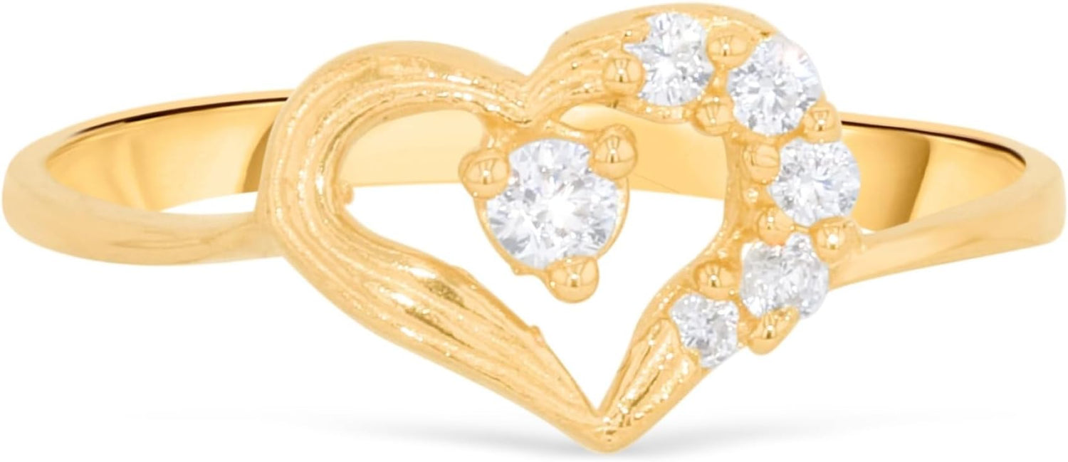 10k Yellow Gold 7mm CZ Intricate Curved Open Heart Ring, Sizes 4 - 10