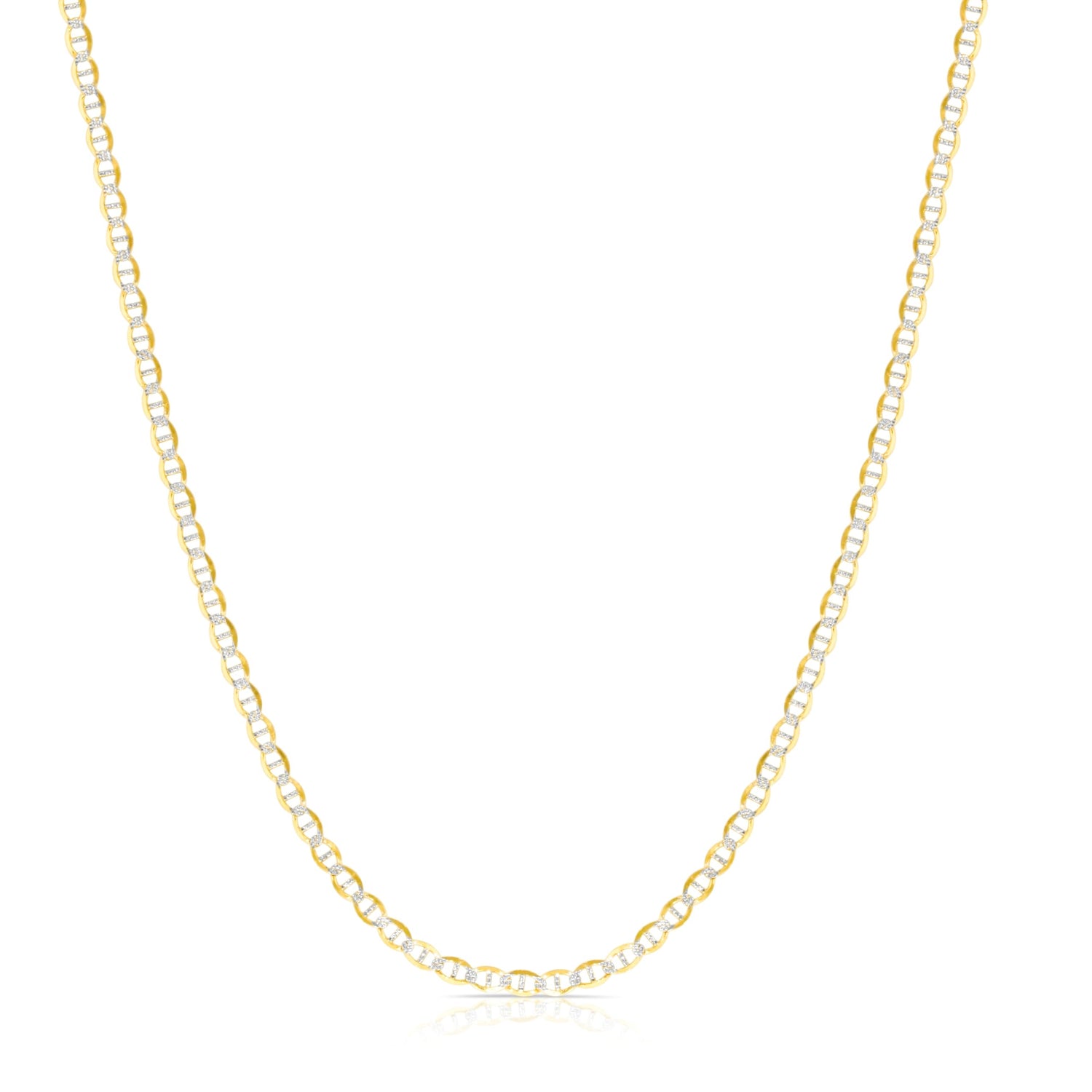 10k Yellow Gold and White Gold 4mm Two-Tone Solid Mariner Link Chain Necklace