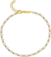 Load image into Gallery viewer, 14k Yellow Gold Alternating Bead &amp; Pearl Link Chain Bracelet, 7-8 Inch
