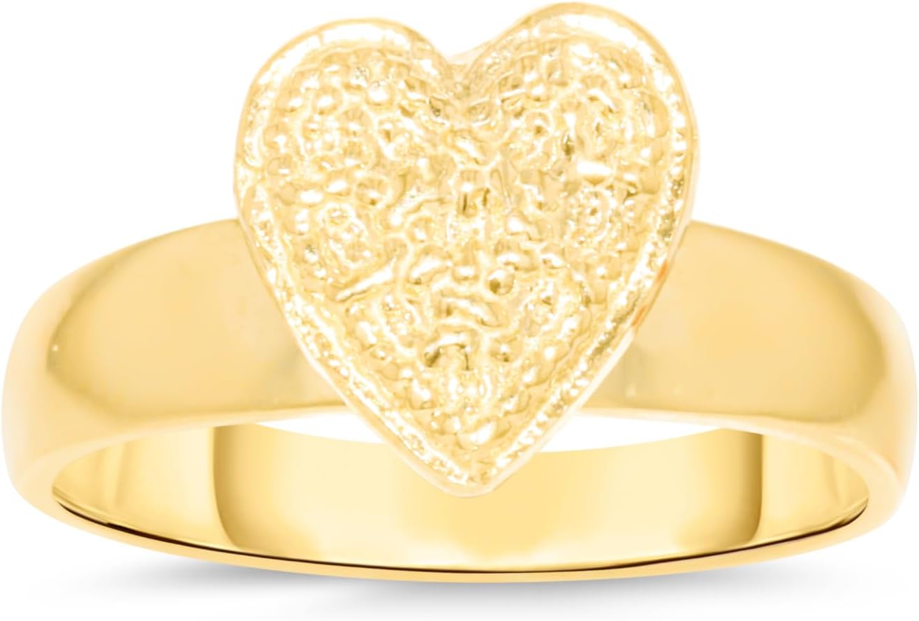 10k Yellow Gold 10mm Elevated Nugget Heart Filigree Ring