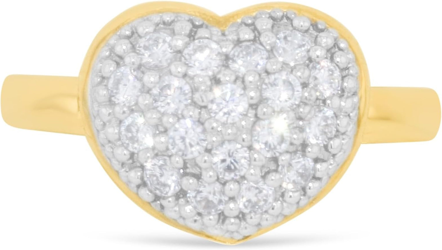 10k Yellow Gold 10mm Two-Tone Heart CZ Ring, Sizes 4 - 10
