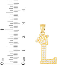 Load image into Gallery viewer, 10k Yellow Gold 0.8&quot; Pave CZ Personalized Crown Alphabet Letter A - Z Initial Charm Pendant with optional Chain Necklace
