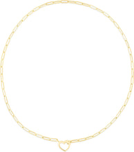 Load image into Gallery viewer, 14k Yellow Gold Heart Push Lock for Charms and Pendants 3.4mm Paperclip Chain Necklace, 18 Inch
