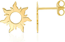 Load image into Gallery viewer, 14k Yellow Gold 12mm Flaring Sun Stud Earrings
