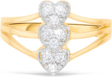 Load image into Gallery viewer, 10k Yellow Gold 12mm CZ Triple Heart Stack Triple Shank Two-Tone Ring, Sizes 4 - 9.5
