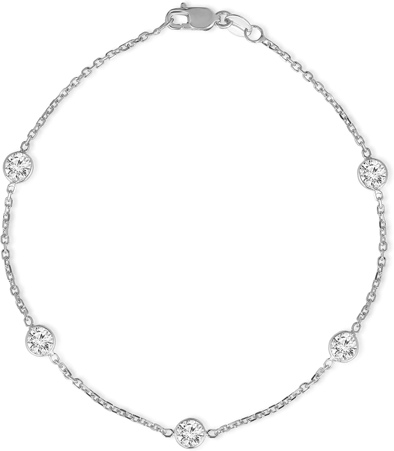 14k White Gold 4mm Round Created Cubic Zirconia (CZ) Birthstone Cable Bracelet or Anklet