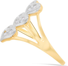 Load image into Gallery viewer, 10k Yellow Gold 16mm CZ Triple Heart Stack Triple Shank Two-Tone Ring, Sizes 4 - 10
