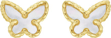Load image into Gallery viewer, 14k Yellow Gold 8mm Turquoise, Malachite or Mother of Pearl Butterfly Studs Gemstone Earrings
