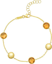 Load image into Gallery viewer, 14k Yellow Gold 6.4mm Natural Blue Topaz Gemstone Pebble Charm Bracelet, Adjustable 6.25 Inch-7.25"
