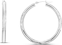 Load image into Gallery viewer, 14k White Gold 3mm x 15mm, 25mm or 35mm Diamond Cut &amp; Polished Hoop Earrings
