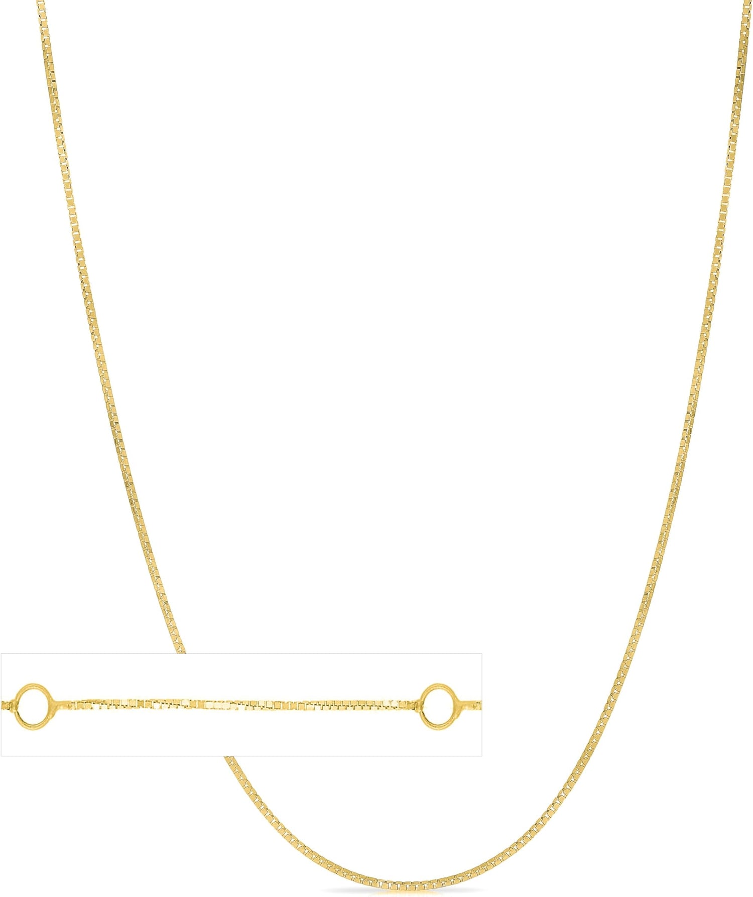 14k Solid Yellow Gold 0.51mm Double Extendable Box Chain Adjustable Necklace, 16