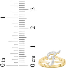Load image into Gallery viewer, 10k Two-Tone Yellow Gold and White Gold 8.5mm Personalized A-Z Initial Cursive Letter Ring, Sizes 3 - 10
