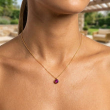 Load image into Gallery viewer, 14k Yellow Gold 4mm Birthstone Charm Pendant Chain Necklace, 16"-18" (Garnet Amethyst Aquamarine White Topaz Emerald Moonstone Ruby Peridot Blue Sapphire Pink Sapphire Citrine Sky Blue Topaz)
