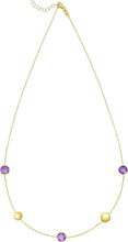 Load image into Gallery viewer, 14k Yellow Gold 6.4mm Natural Gemstone Pebble Charm Adjustable Chain Necklace, 17 Inch-18" (Blue Topaz, Amethyst, Peridot, Garnet or Citrine)
