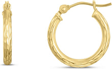 Load image into Gallery viewer, 14k Yellow Gold 2mm Diamond Cut Tube Hoop Earrings
