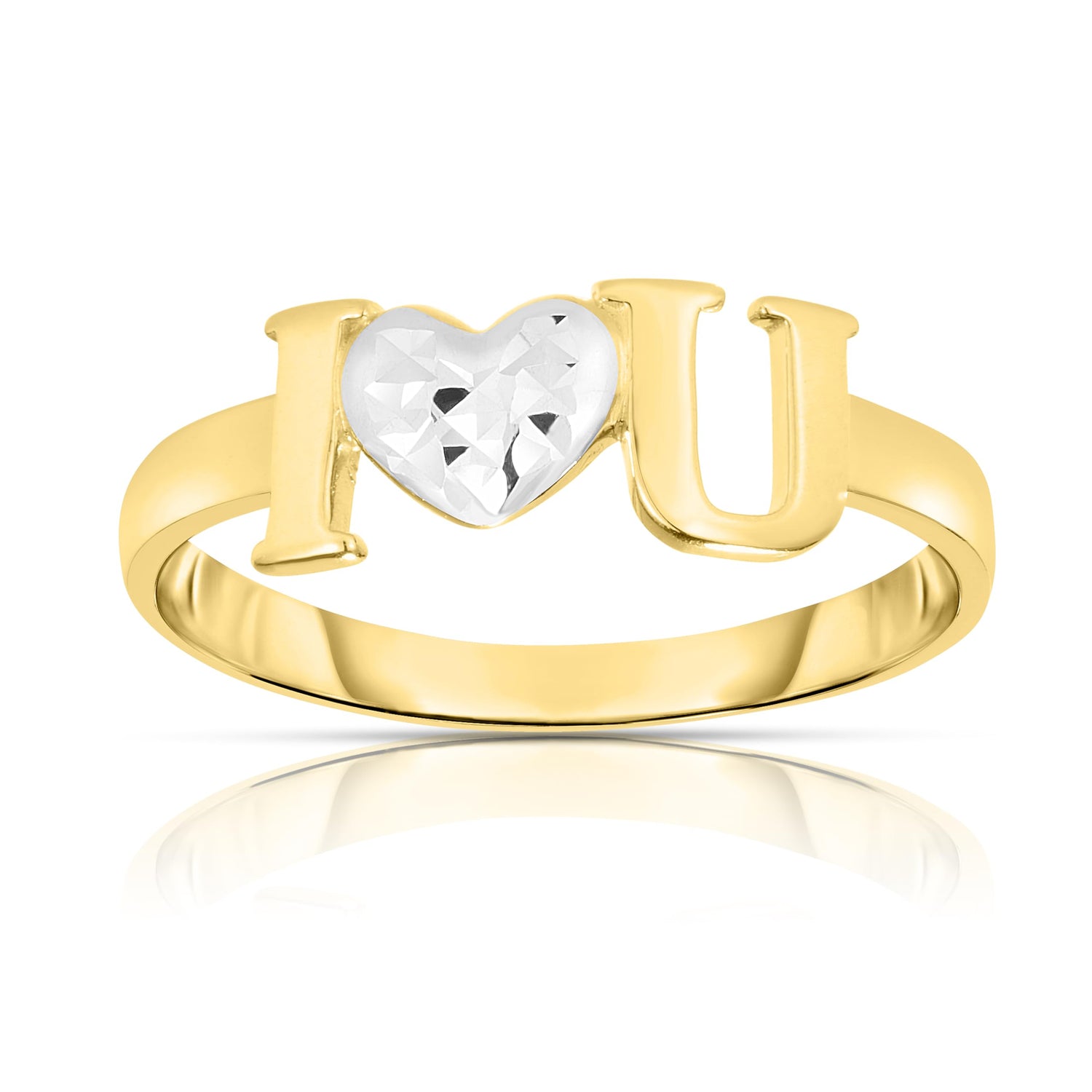 10k Yellow Gold Two-Tone I Love You Heart Women's Ring