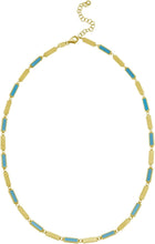 Load image into Gallery viewer, 14k Yellow Gold Turquoise Gemstone Rectangle Links Chain Necklace, 18 Inch with 2” Extender
